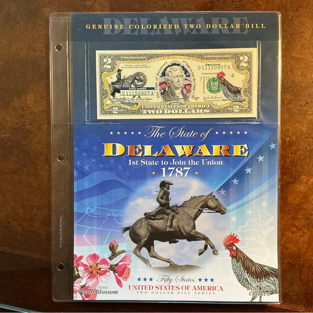 Delaware Colorized $2 bill